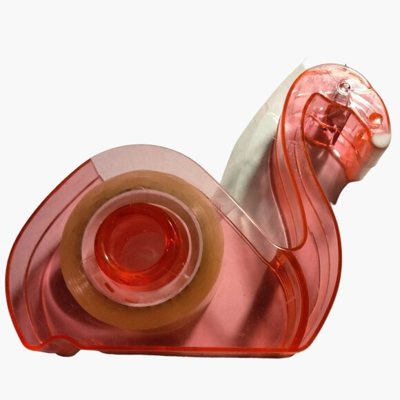 Pink Flamingo Refillable Tape Dispenser 4 x 4 inch Tropical Coastal Office New - Picture 2 of 3